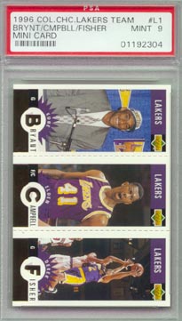 1996/97 Collector's Choice #L1G Kobe Bryant  Elden Campbell  Derek Fisher  Lakers Team Card PSA MINT 9!! 