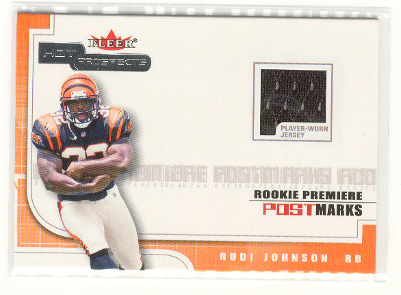 2001 Hot Prospects Rookie Premiere Postmarks Jerseys #14 Rudi Johnson