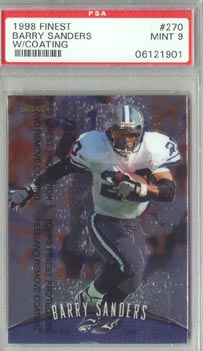1998 Topps Finest Football #270 Barry Sanders w/coating PSA Mint 9 Detroit LIONS NICE!
