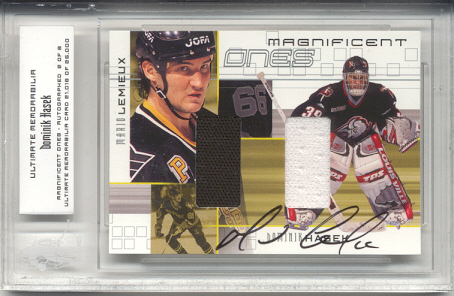 2000-01 BAP Ultimate Memorabilia Magnificent Ones Autographed #ML8 Dominik Hasek/Mario Lemieux