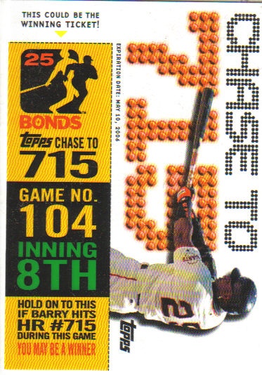 2006 Topps Barry Bonds Chase to 715 #104-8 B.Bonds Game 104 Inning 8