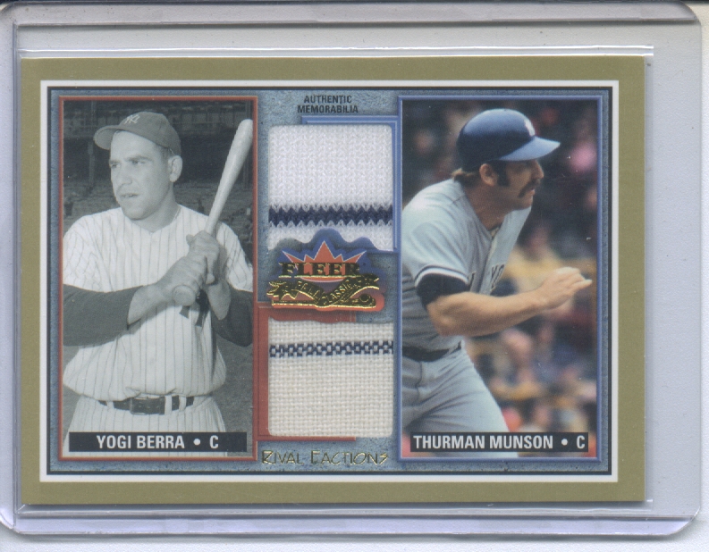 2002 Fleer Fall Classics Rival Factions Game Used Dual #24 Yogi Berra Pants/Thurman Munson Jsy