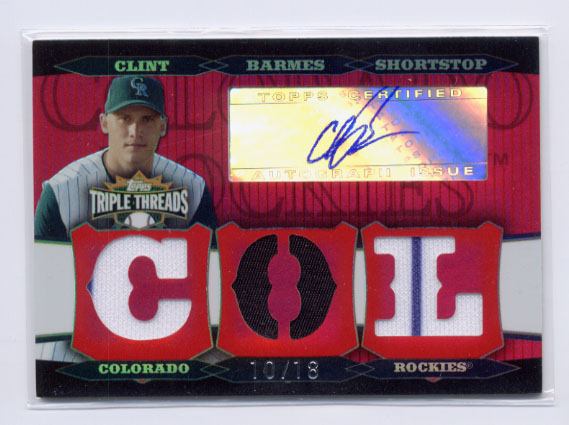 2006 Topps Triple Threads Relic Autograph #27 Clint Barmes J-PT-J