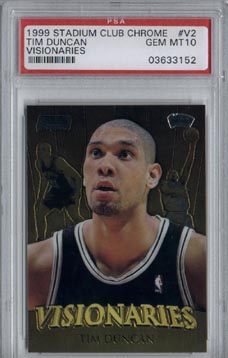 1999/00 Stadium Club Chrome Basketball #V2 Tim Duncan Visionaries Gem Mint PSA 10