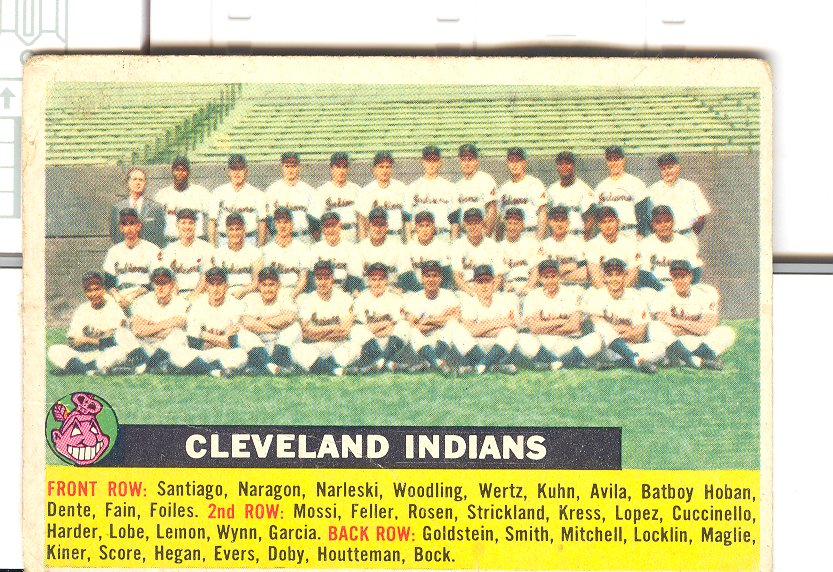 1956 Topps #85A Cleveland Indians TC (No Date Name Centered)