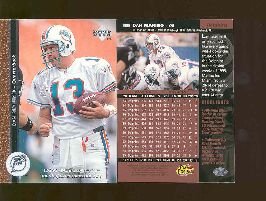 1996 Upper Deck PROMO Dan Marino Dolphins RARE Advertisment Card 