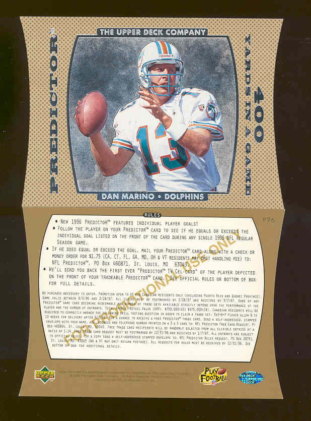 1996 Collector's Choice Predictor 400 Yards in a Game Promo Dan Marino #P96 Dolphins 