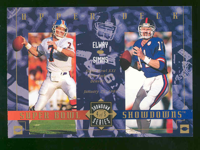 1993 Upper Deck Tombstone Pizza Lite Beer Super Bowl Showdowns Showdown Series #4 of 5 John Elway / Phil Simms Over Sized RARE