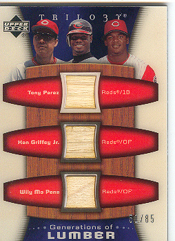 2005 Upper Deck Trilogy Generations of Lumber Triple #PGP Tony Perez/Ken Griffey Jr./Wily Mo Pena