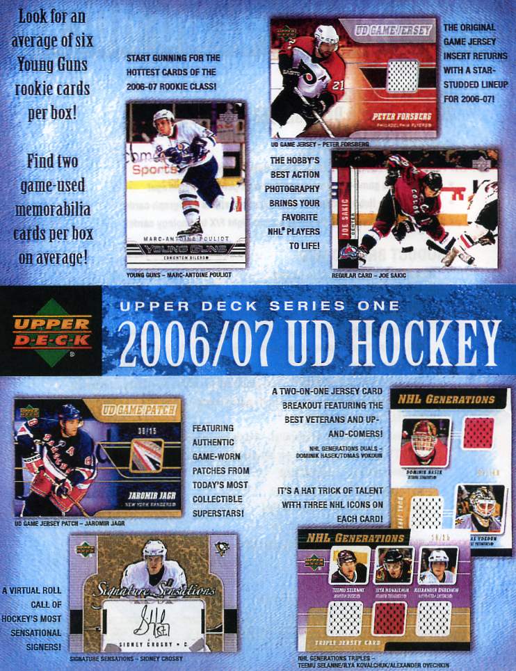 2006-07 (2007) Upper Deck Series 1 Hockey Factory Sealed Hobby Box (2 Jerseys & 6 Young Guns Rookies Per Box)   