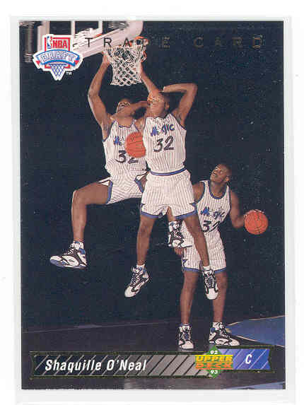 1992 - 93 Upper Deck Trade Card #1B Shaquille O'Neal Heat Rookie Book Value $20 