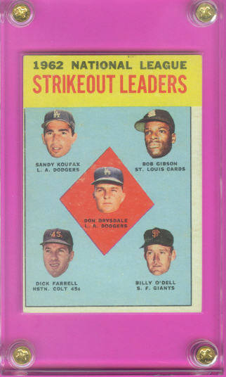 1963 Topps #9 NL Strikeout Leaders/Don Drysdale/Sandy Koufax/Bob Gibson/Billy O'Dell/Dick Farrell