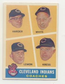 1960 Topps #460 Indians Coaches/Mel Harder/Jo Jo White/Bob Lemon/Ralph (Red) Kress