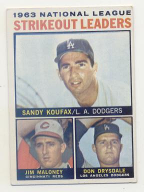 1964 Topps #5 NL Strikeout Leaders/Sandy Koufax/Jim Maloney/Don Drysdale