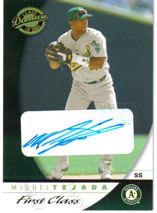 2001 Donruss Class of 2001 First Class Autographs #10 Miguel Tejada/75