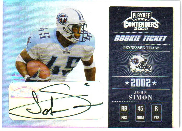 2002 Playoff Contenders #125 John Simon AU/400 RC