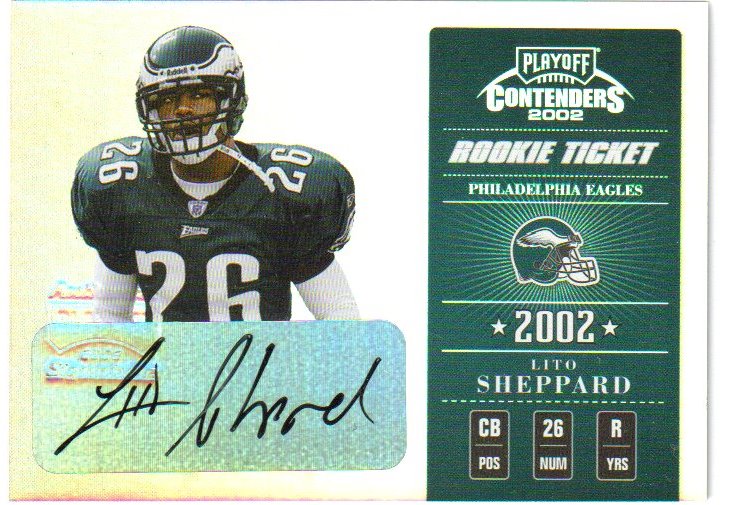 2002 Playoff Contenders #152 Lito Sheppard AU/410 RC