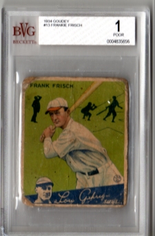 1934 Goudey #13 Frankie Frisch BVG 1 St Louis CARDINALS RARE!