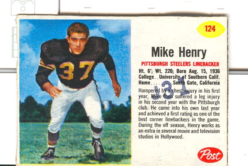 1962 Post Cereal #124 Mike Henry