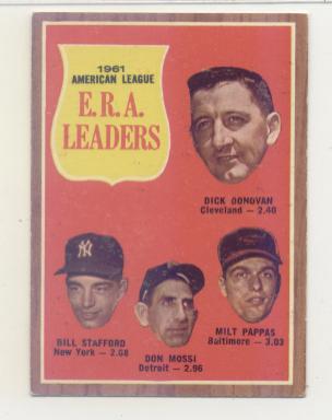 1962 Topps #55 AL ERA Leaders/Dick Donovan/Bill Stafford/Don Mossi/Milt Pappas