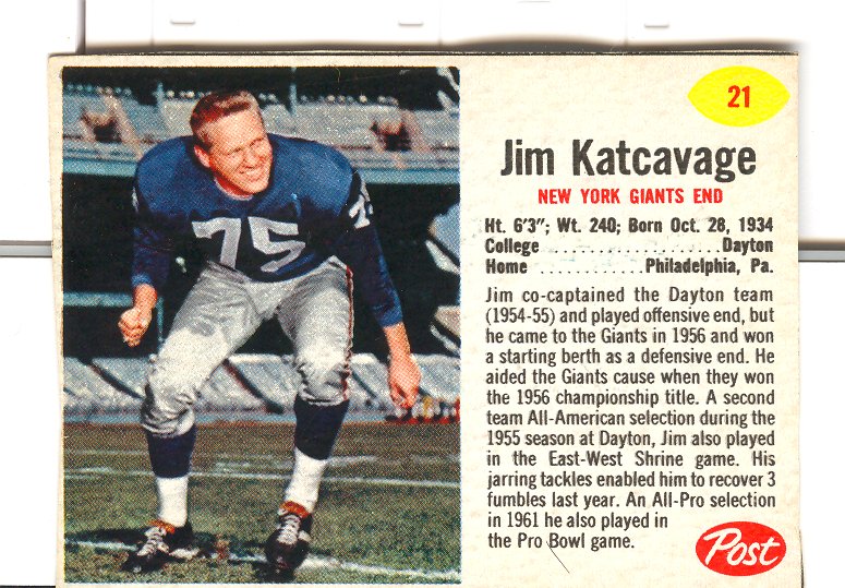 1962 Post Cereal #21 Jim Katcavage