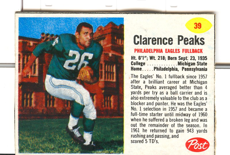 1962 Post Cereal #39 Clarence Peaks