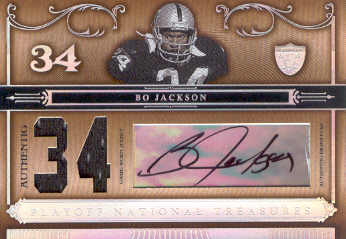 2006 Playoff National Treasures Material Signature Jersey Numbers #2 Bo Jackson/34