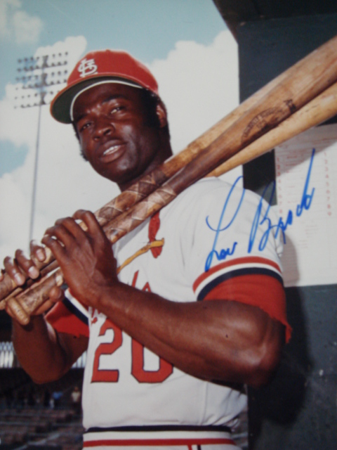 Lou Brock Autographed 8 x 10 Cardinals picture with PSA Coa