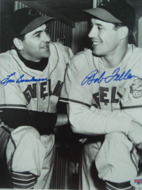 Lou Boudreau/ Bob Feller Autographed Indians Picture with PSA Coa