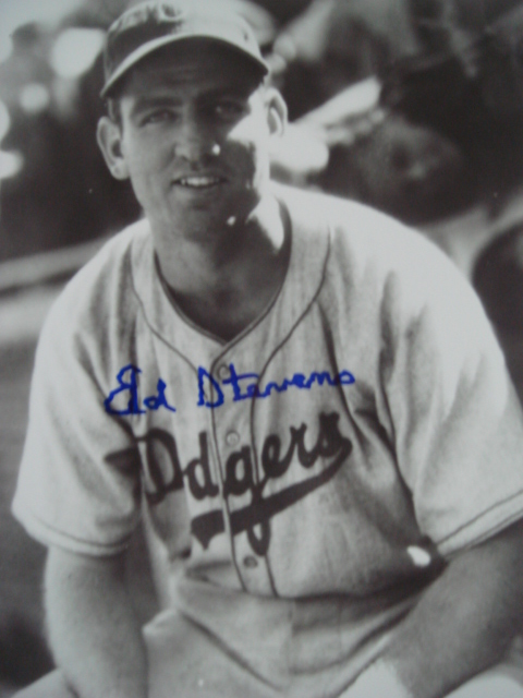 Ed Stevens autographed 8 x 10 Brooklyn Dodger picture with Coa