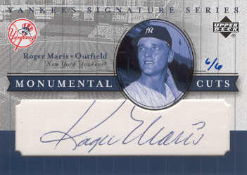2003 Upper Deck Yankees Signature Monumental Cuts #RM Roger Maris/6 front image