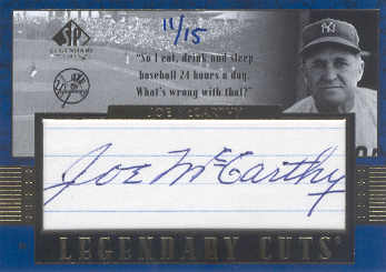 2003 SP Legendary Cuts Autographs Blue #JO Joe McCarthy/15 front image
