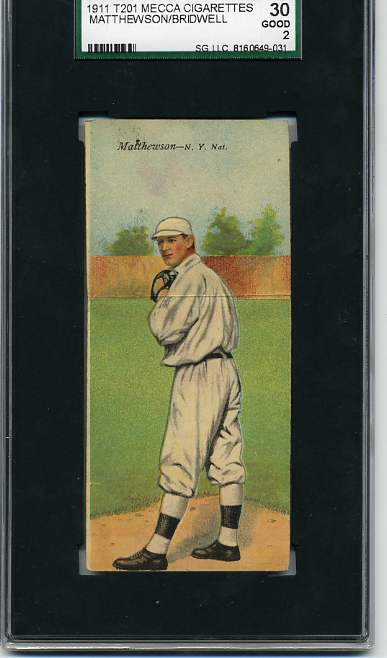 1911 Mecca Double Folders T201 #35 Christy Matthewson/Al Bridwell/UER (Sic Mathewson)