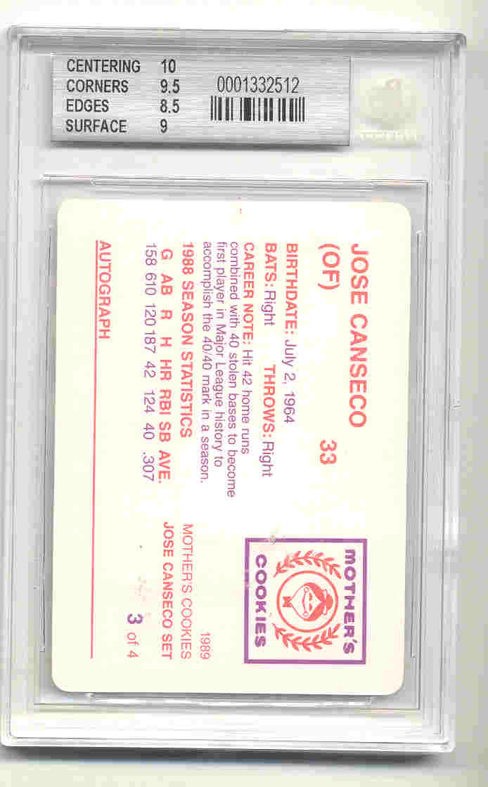 1989 Mother's Canseco #3 Jose Canseco/(Swinging at pitch)
