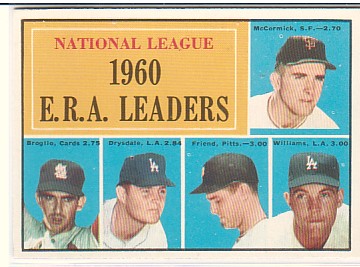 1961 Topps #45 NL ERA Leaders/Mike McCormick/Ernie Broglio/Don Drysdale/Bob Friend/Stan Williams