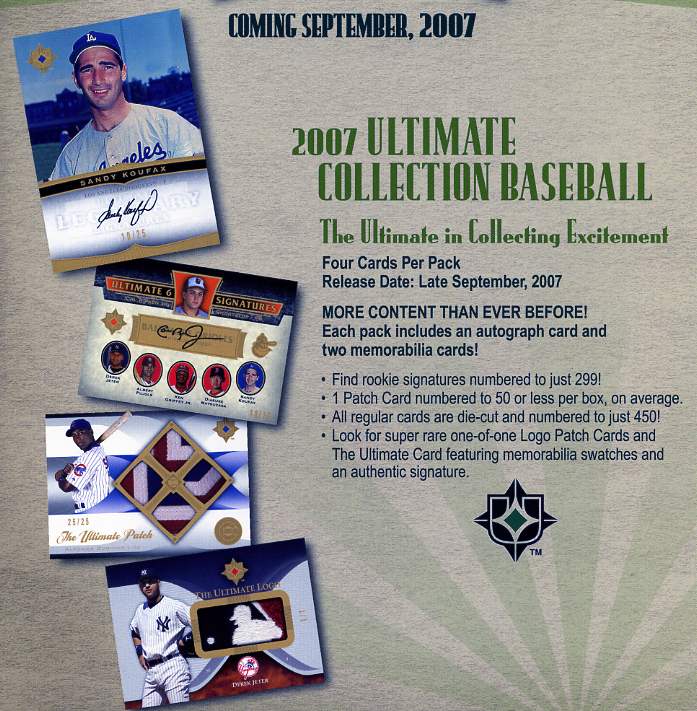  2007 Upper Deck Ultimate Collection Baseball Factory Sealed Hobby PACK (1 Autograph & 2 Memorabilia Cards in EVERY Pack)  