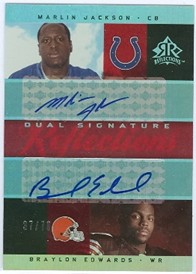 2005 Reflections Dual Signature Reflections Red #DSJE Marlin Jackson/Braylon Edwards