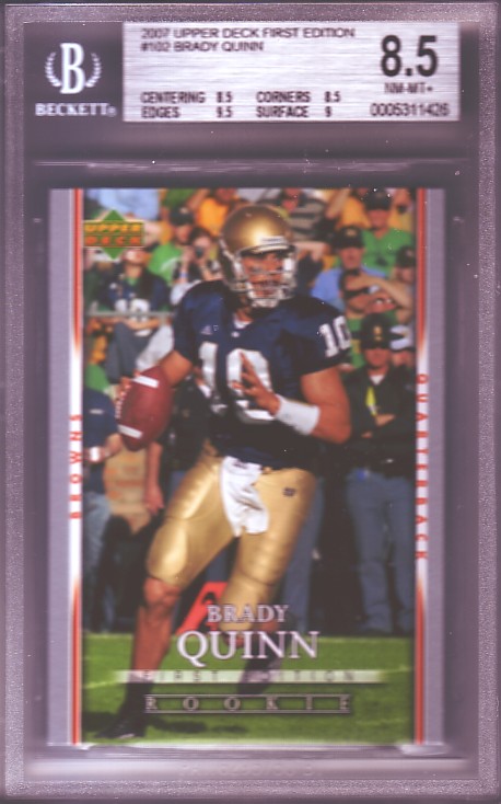 2007 Upper Deck First Edition #102 Brady Quinn RC ROOKIE BGS-8.5 NM-MT+