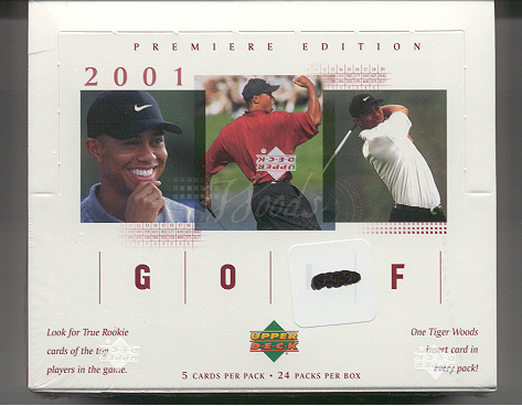 2001 Upper Deck Golf Factory Sealed Box (Possible Tiger Woods Rookie Cards + Other Rookies : Sergio Garcia, Mike Weir, Adam Scott, Appleby & more) (Includes a pack of 100 card sleeves)