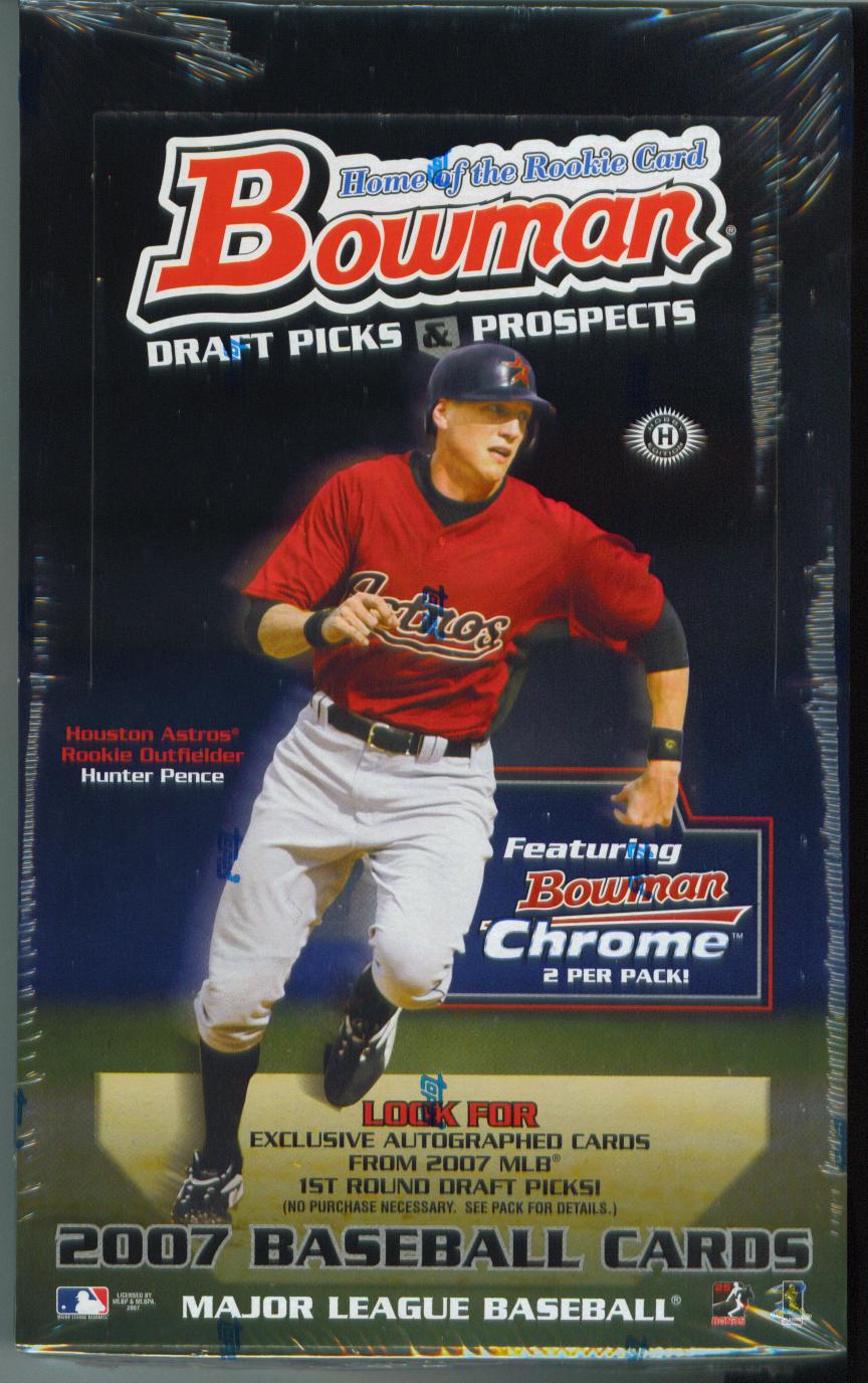 2007 BOWMAN DRAFT PICKS & PROSPECTS HOBBY BOX - 2 Bowman Chrome Cards Per Pack / 1 Autographed Card & 1 Alex Rodriguez Pack per Box on average