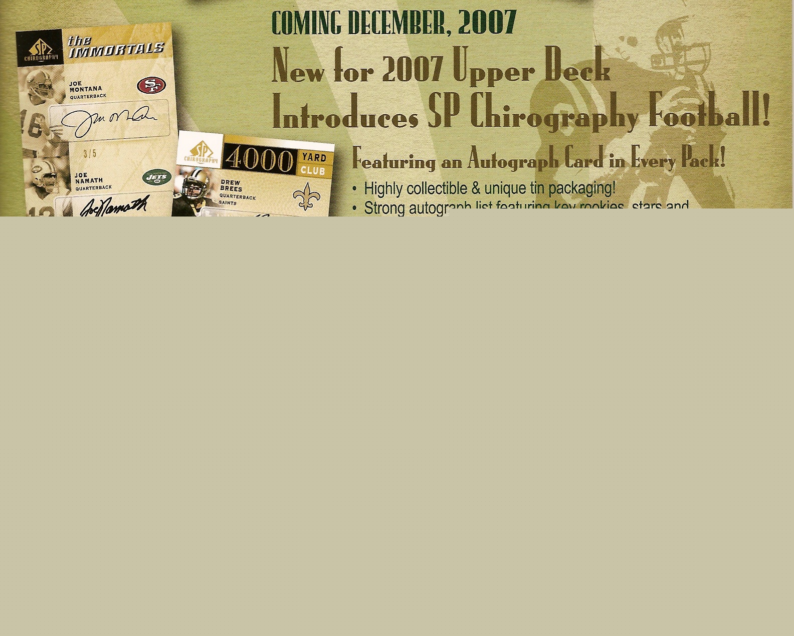 2007 Upper Deck Chirograph Football Hobby Box - this factory sealed box features 8 Autograph Cards, possible RC of Adrian Peterson and Brady Quinn, and possible auto from Brett Favre, Joe Montana, etc