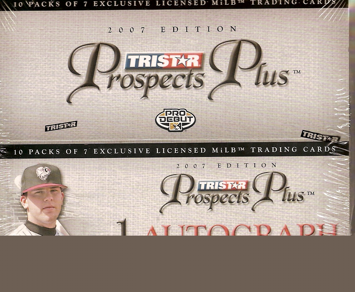 2007 Tri Star Prospects Plus Baseball Hobby Box - this factory sealed 10 pack box features an Auto every pack from top rookies like David Price, Mike Moustakus, Michael Burgess, Madison Bumgarner, etc