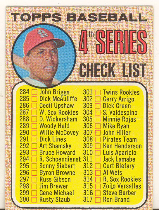 1968 Topps #278 Checklist 4/Orlando Cepeda