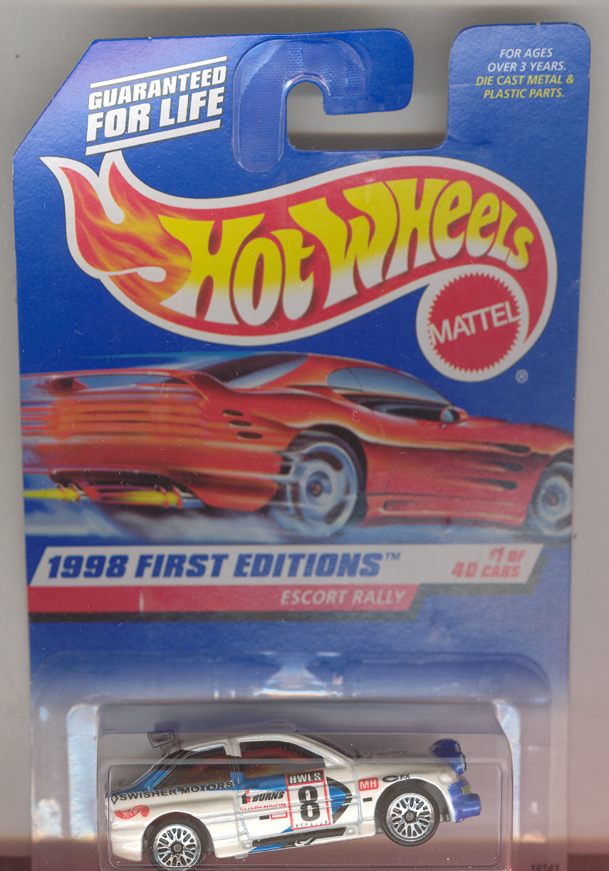 1998 Hot Wheels Mattel, First Editions, Escort Rally, #1 white, lace hub,   
