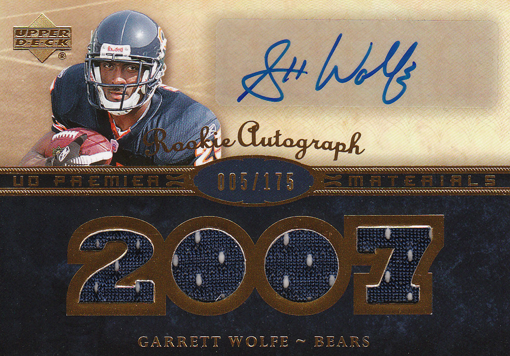 2007 Upper Deck Premier #156 Garrett Wolfe JSY AU RC
