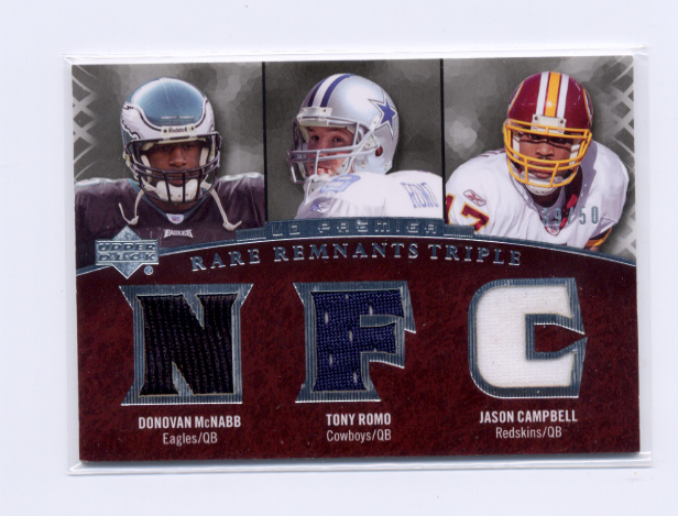 2007 Upper Deck Premier Rare Remnants Triple #MRC Donovan McNabb/Tony Romo/Jason Campbell