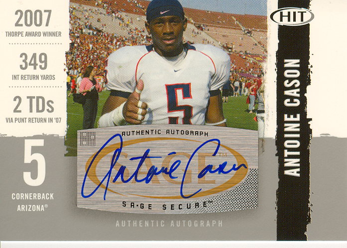 2008 SAGE HIT Autographs Silver #A78 Antoine Cason