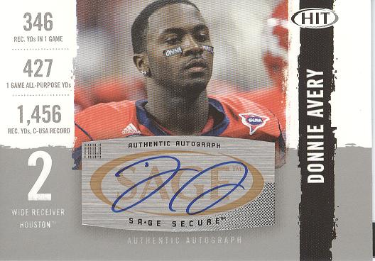 2008 SAGE HIT Autographs Silver #A98 Donnie Avery