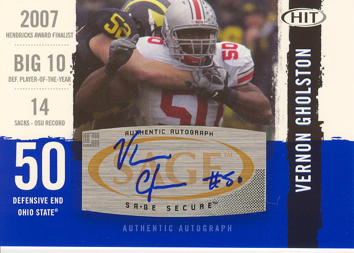 2008 SAGE HIT Autographs #A50 Vernon Gholston