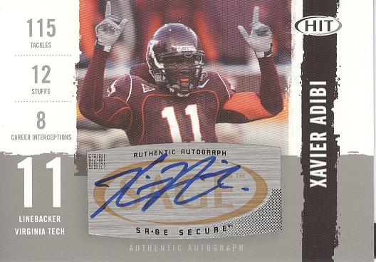 2008 SAGE HIT Autographs Silver #A11 Xavier Adibi